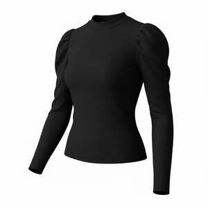 NWT Who What Wear Black Ribbed Puff Sleeve Mock Neck Long Sleeve Top M Capsule